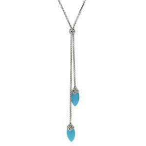 Charles Krypell Quartz over Turquoise Marquise Lariat Necklace 20" Sterling 925